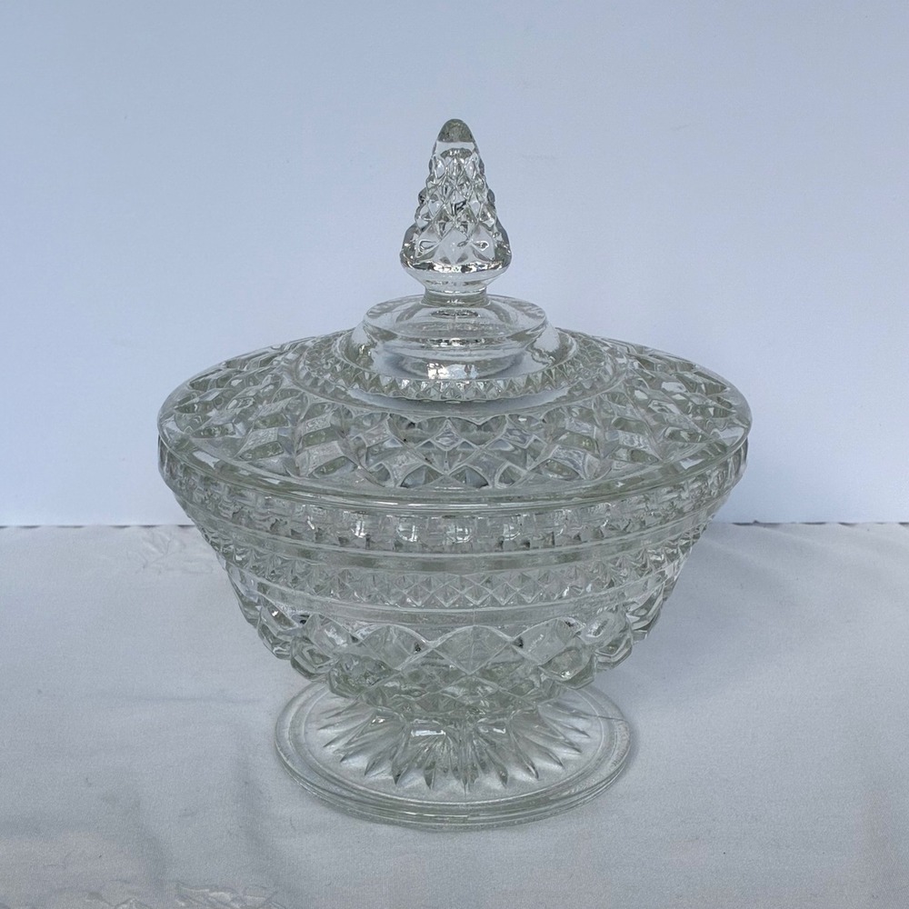 Vtg Anchor Hocking Wexford Pressed Glass Candy Dish Footed MCM Grandmillenial